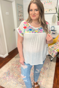 Floral Embroidery Lacey Top