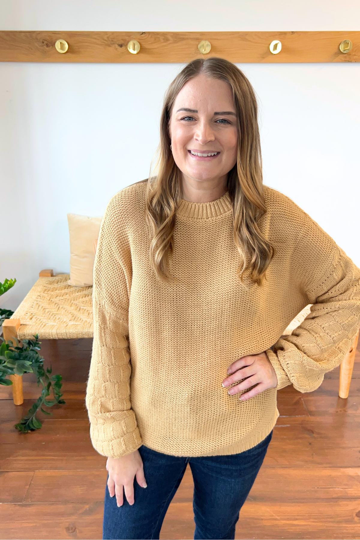 Bubbly Personality Bubble Sleeve Sweater in Wheat