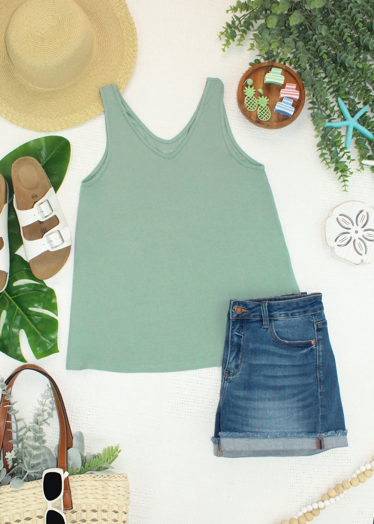 Vera V Neck Tank in Sage