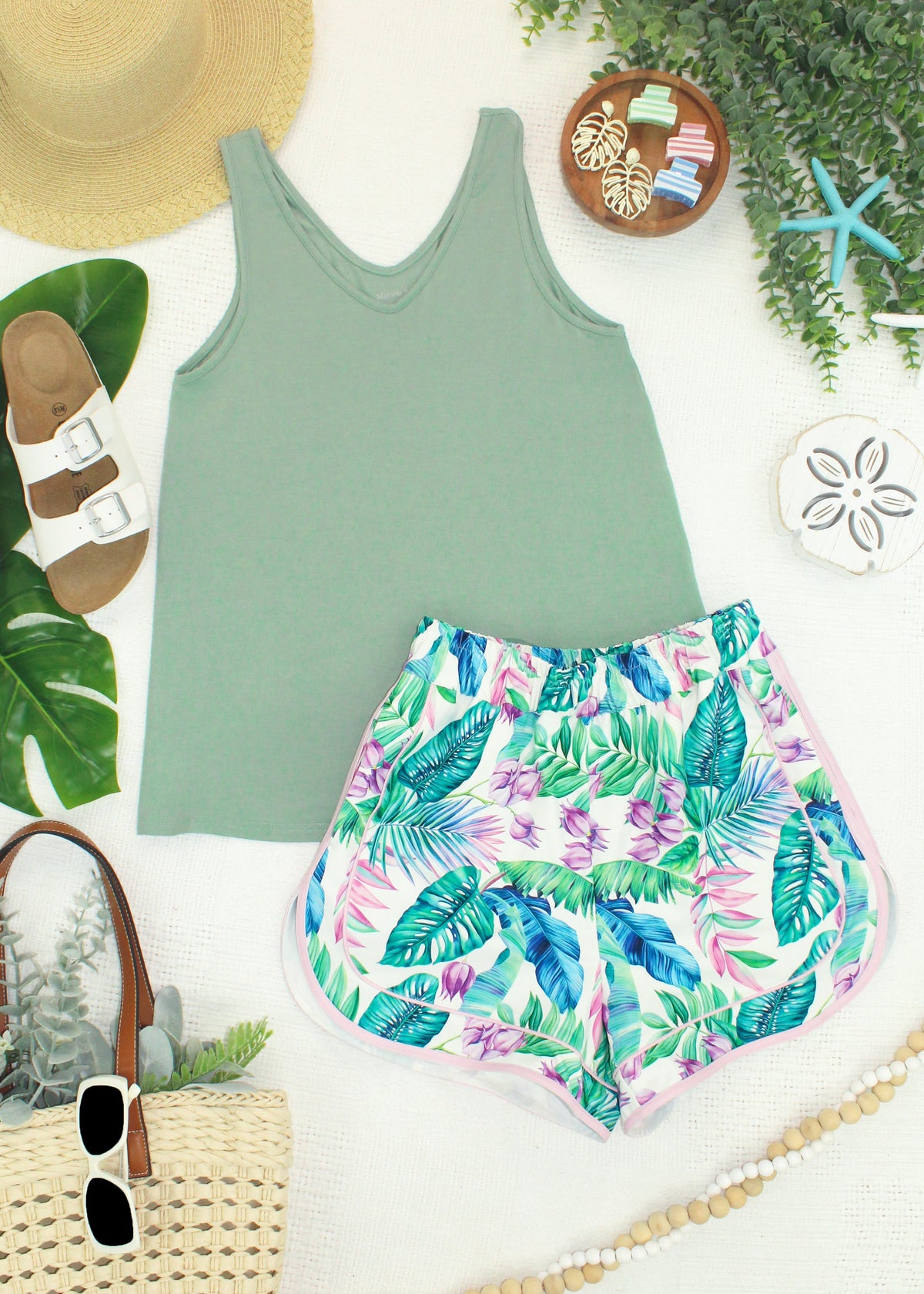 Vera V Neck Tank in Sage