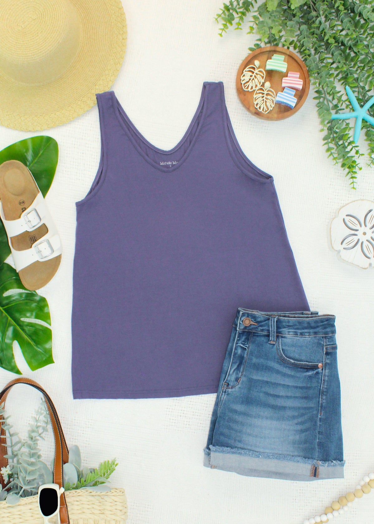 Vera V Neck Tank in Slate Purple