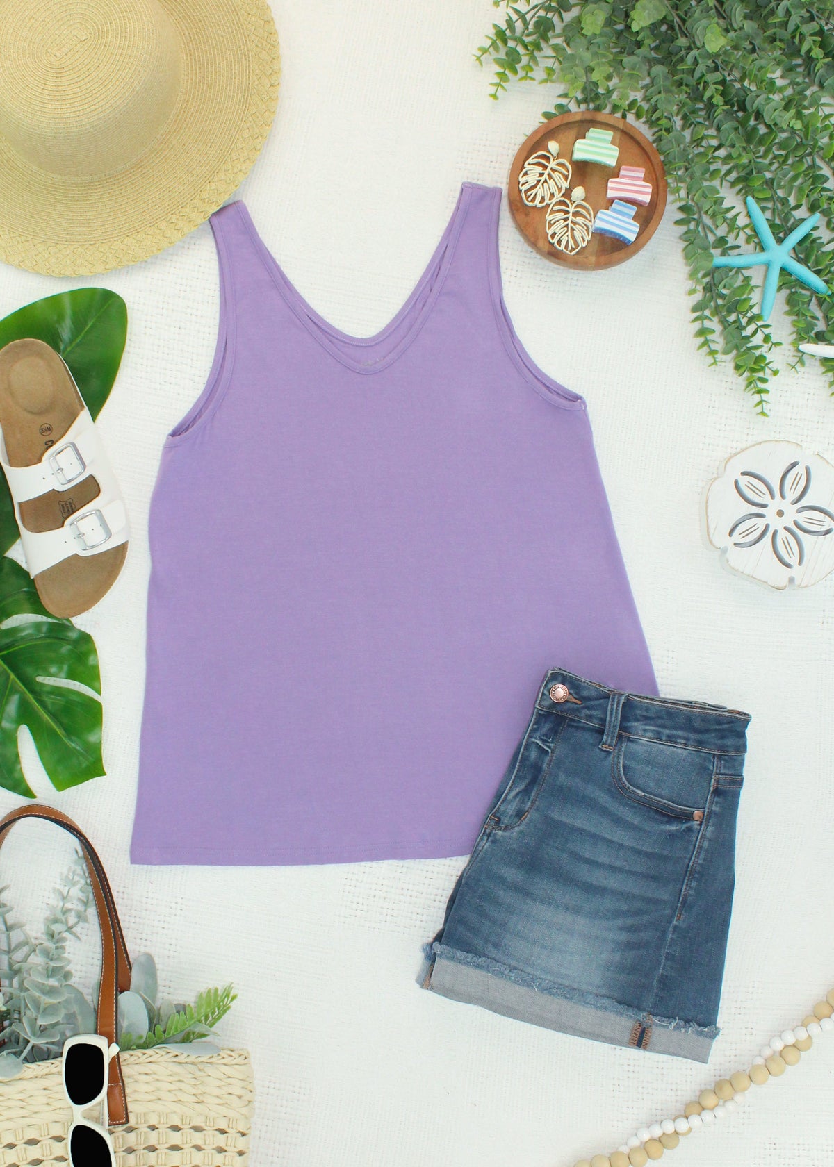 Vera V Neck Tank in Lavender