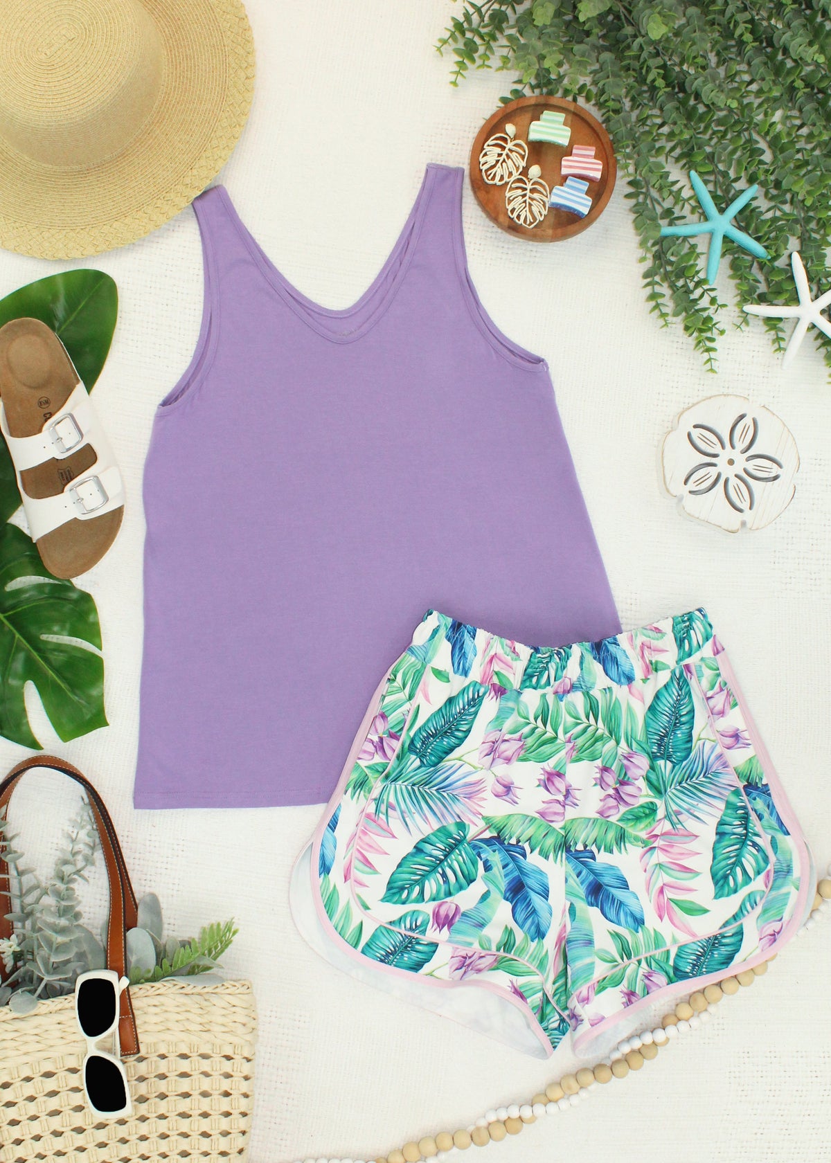 Vera V Neck Tank in Lavender