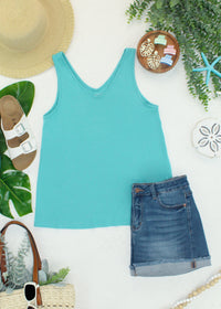 Vera V Neck Tank in Teal