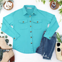Brenna Button Down Top in Teal