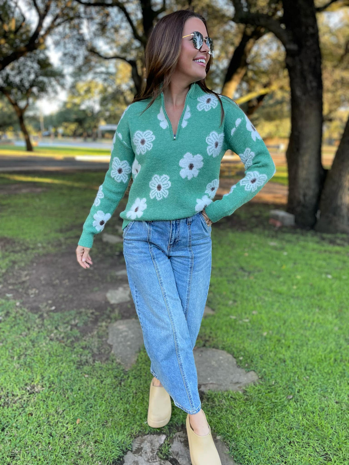 Flower Powered Half Zip Sweater in Four Colors