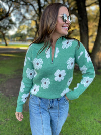 Flower Powered Half Zip Sweater in Four Colors