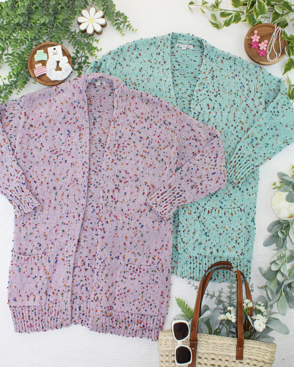 Carly Confetti Dot Cardigan in Aqua Blue