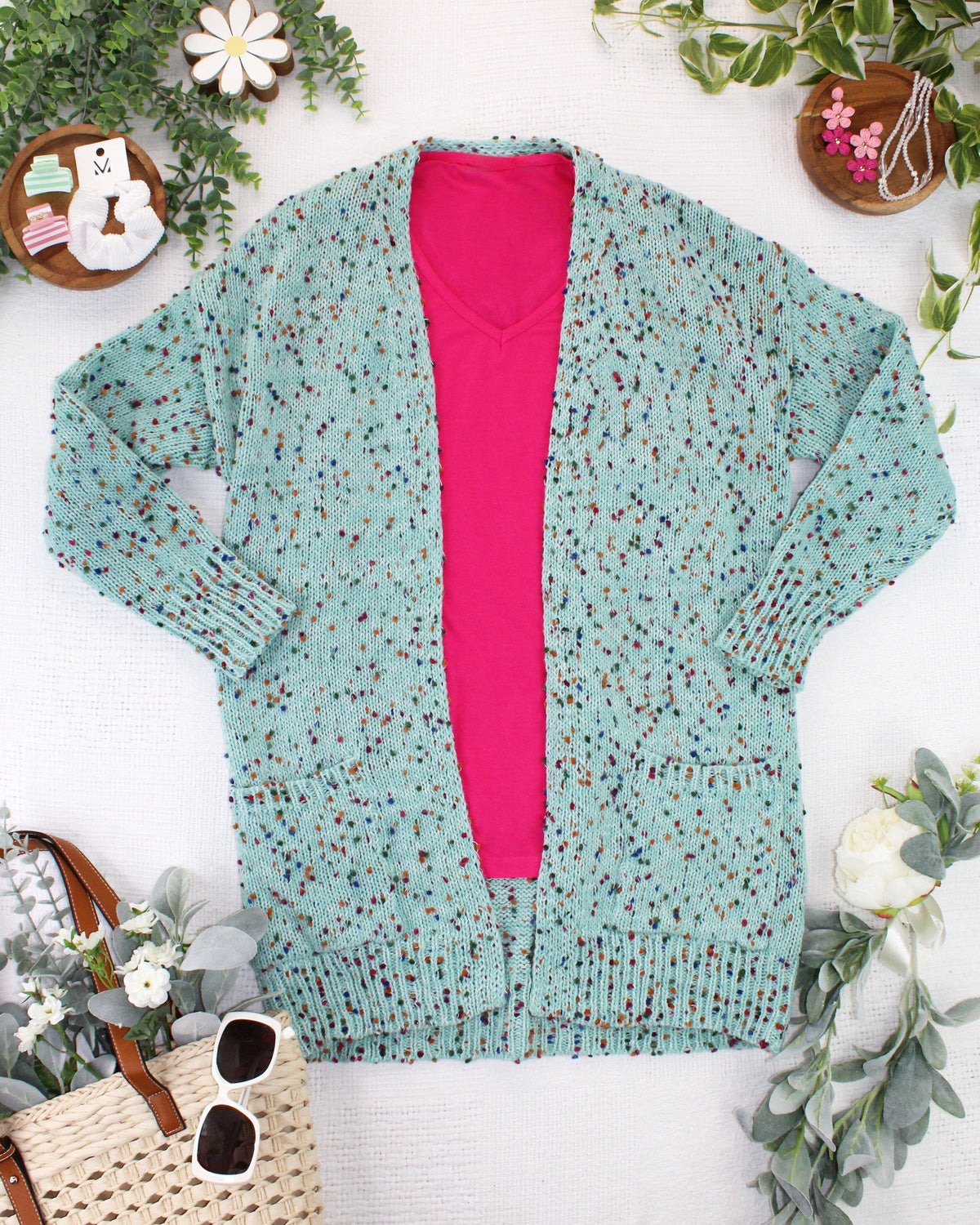 Carly Confetti Dot Cardigan in Aqua Blue