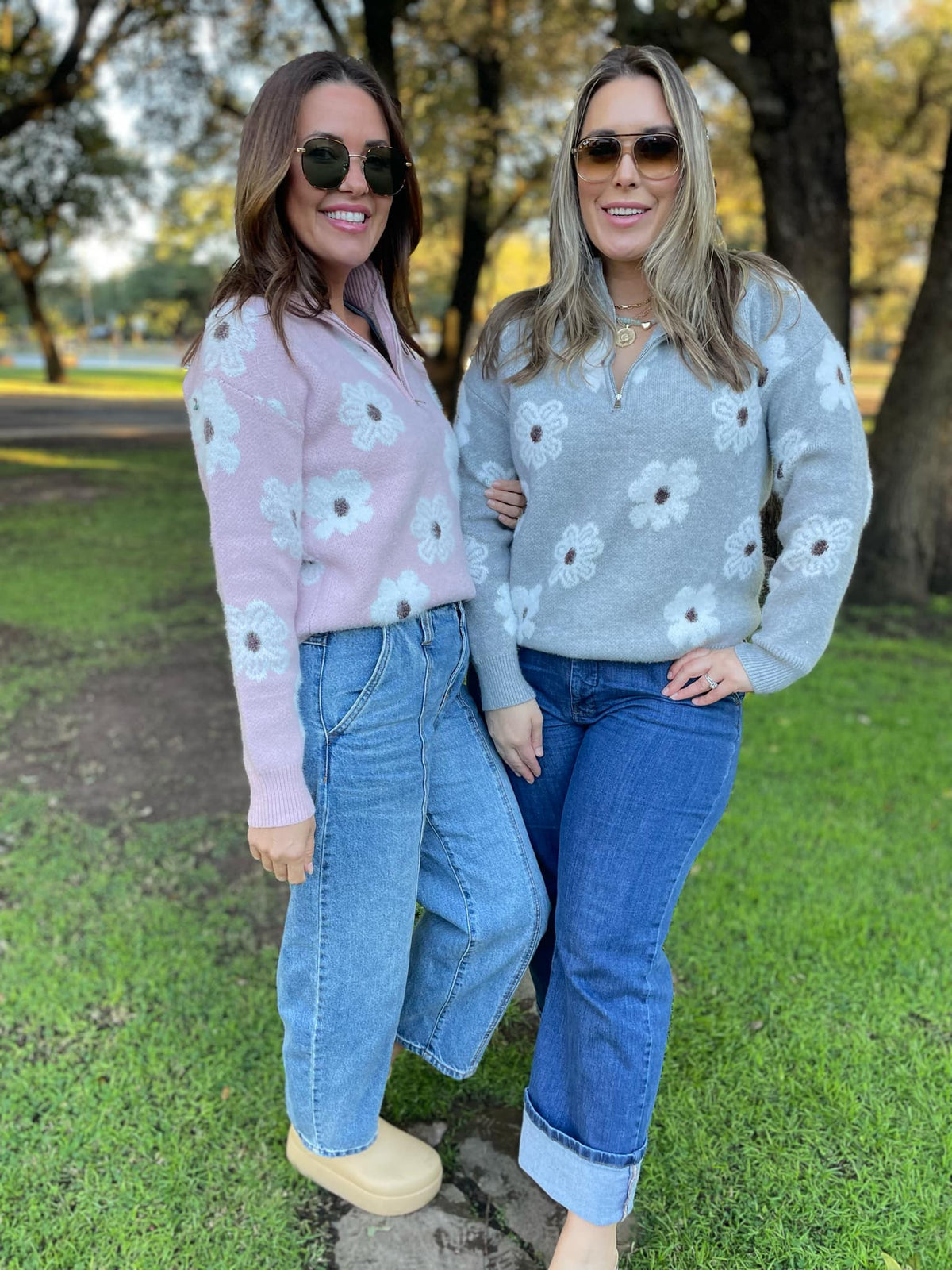 Flower Powered Half Zip Sweater in Four Colors