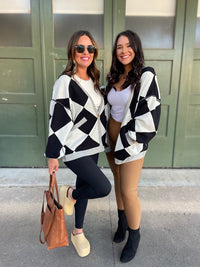 Contrast Trim Cardigan in Black Checkers