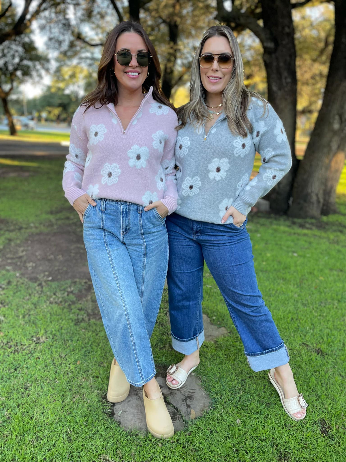 Flower Powered Half Zip Sweater in Four Colors
