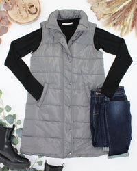 Harlow Long Vest in Grey