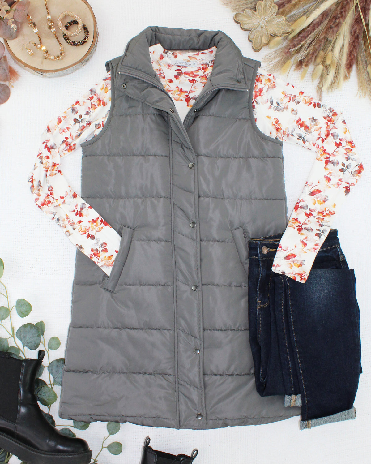 Harlow Long Vest in Grey