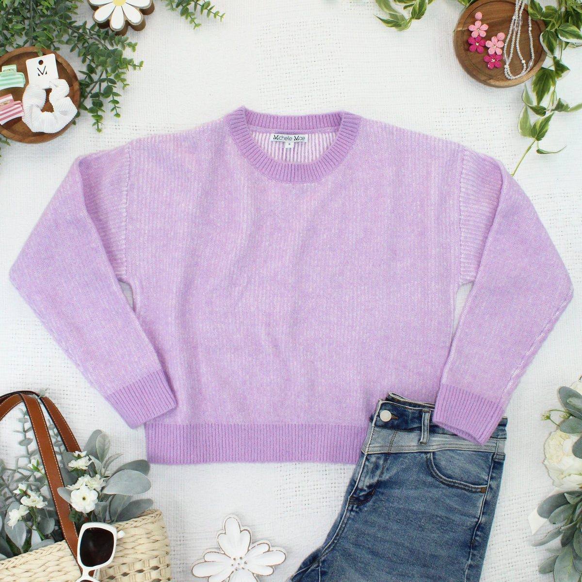 Josie Cozy Crew Sweater in Lavender