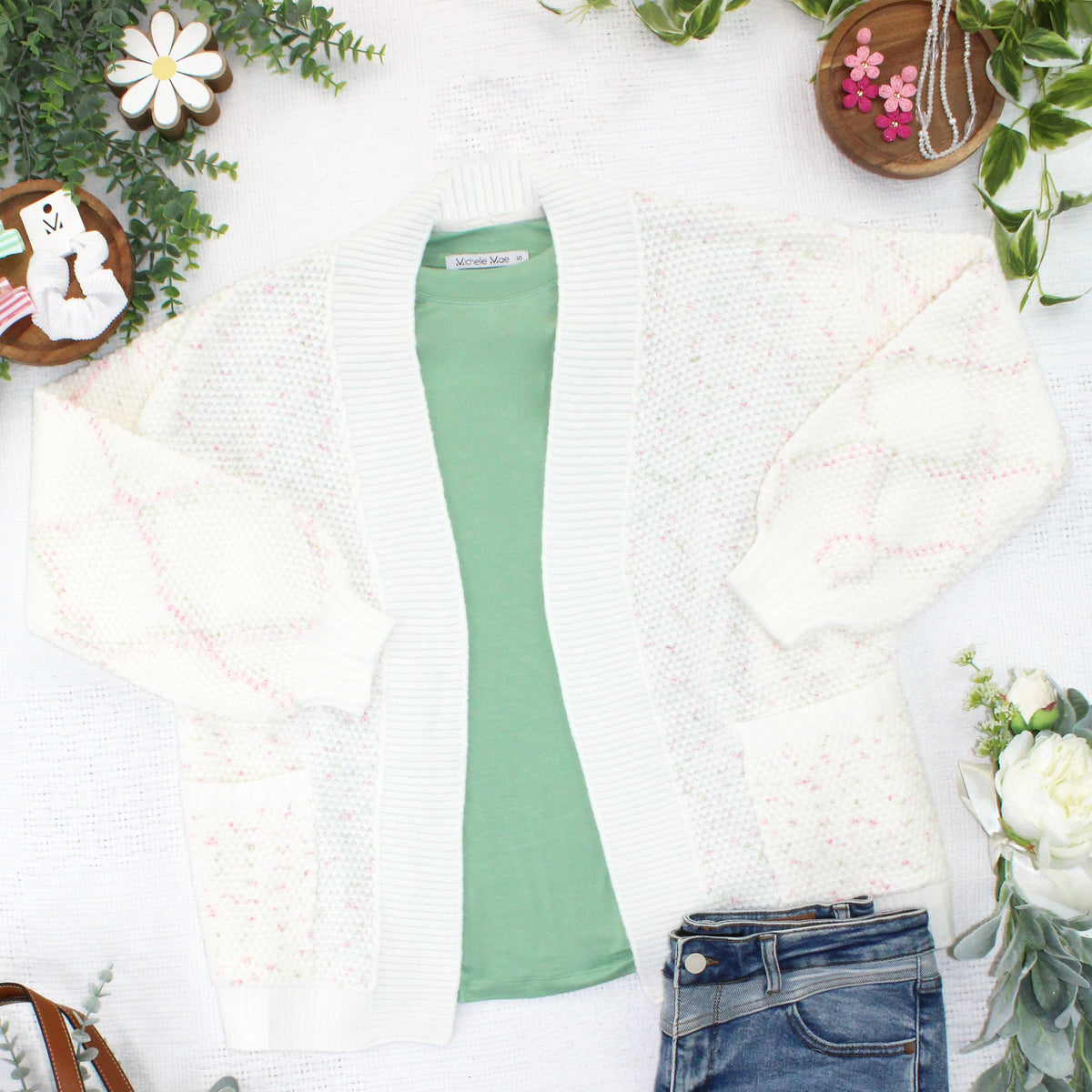 Kinsley Cardigan in Pink and Green Mix