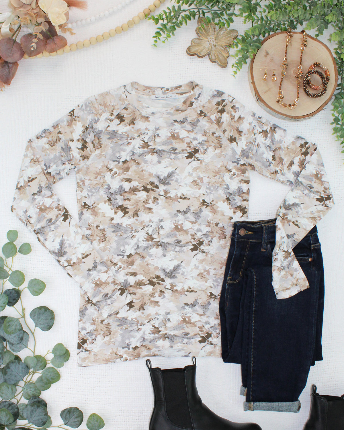 Blair Long Sleeve Top in Neutral Leaves