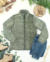 Two Tone Fullzip Sherpa in Olive and White