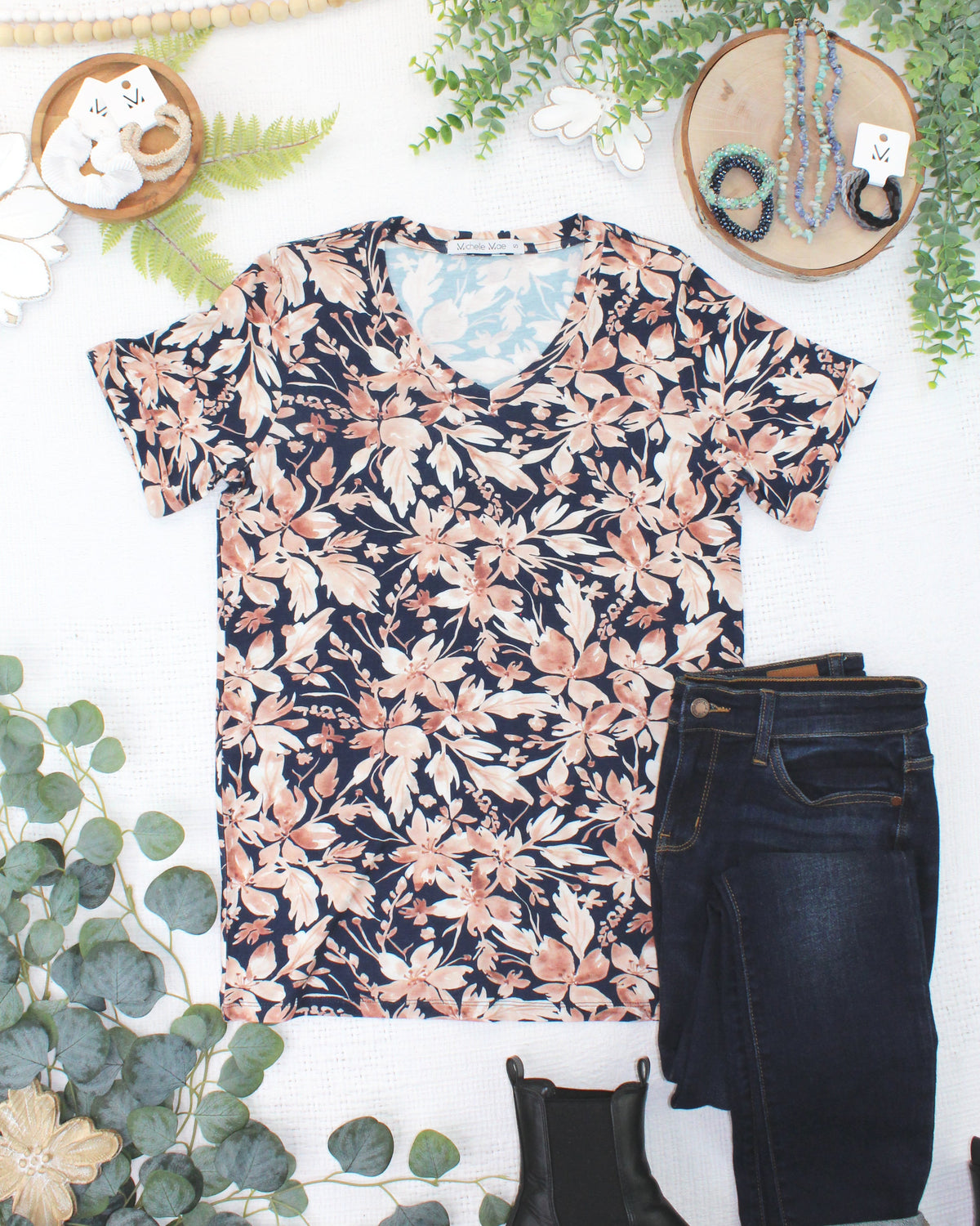 Sophie Top in Navy Autumn Petals