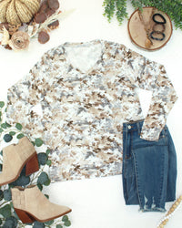 Larissa Long Sleeve in Neutral Leaves