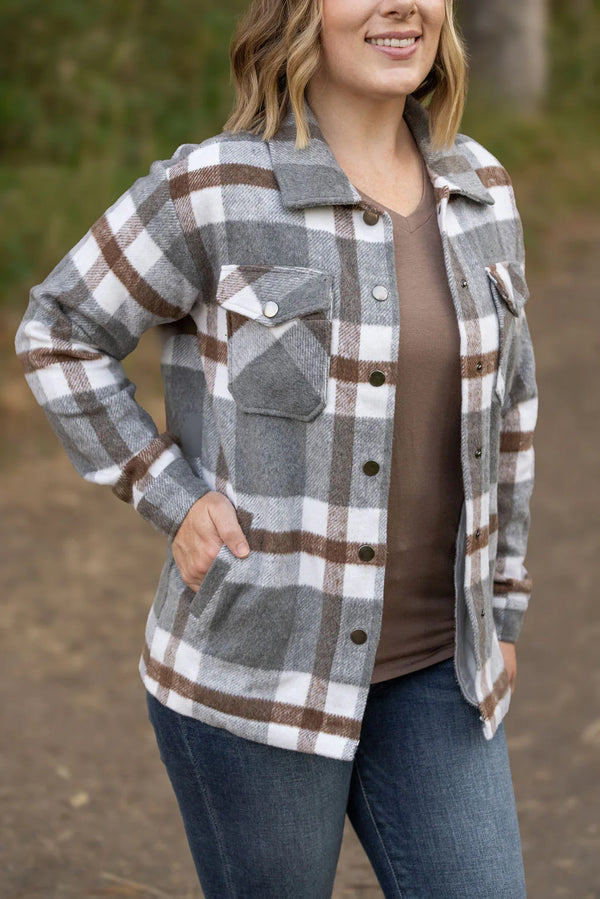 Grey & Tan Plaid Shacket by Michelle Mae