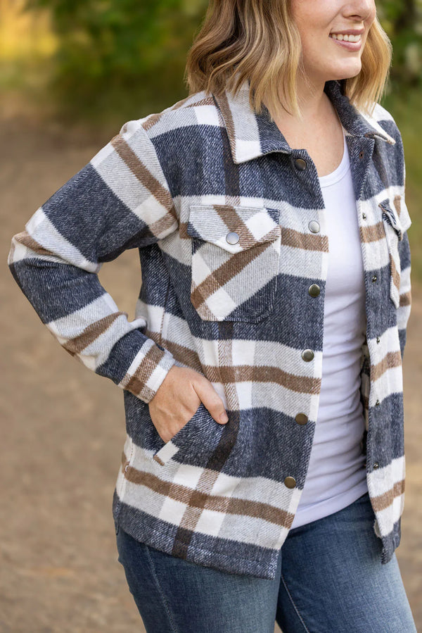 Navy & Tan Plaid Shacket by Michelle Mae