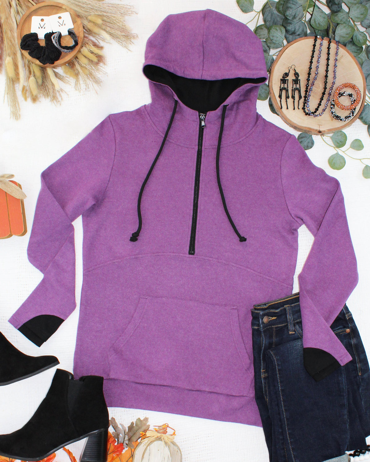 Classic HalfZip Hoodie in Black and Purple
