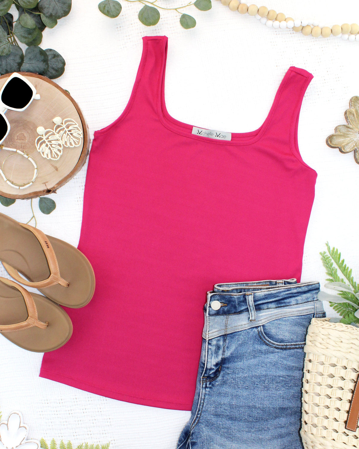 Rachel Ribbed Tank in  Hot Pink