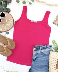 Rachel Ribbed Tank in  Hot Pink