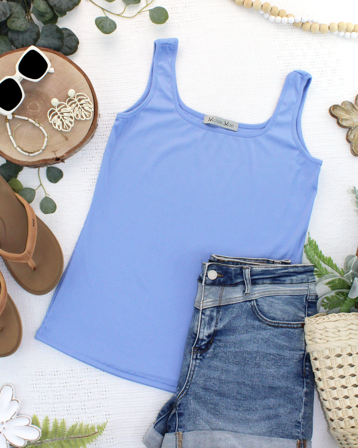 Rachel Ribbed Tank in Sky Blue