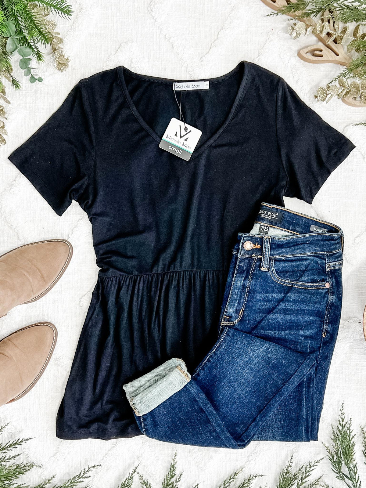 Sarah Ruffle Short Sleeve in Black