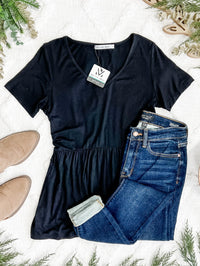 Sarah Ruffle Short Sleeve in Black