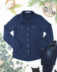 Ryleigh Ribbed Button Down in Navy