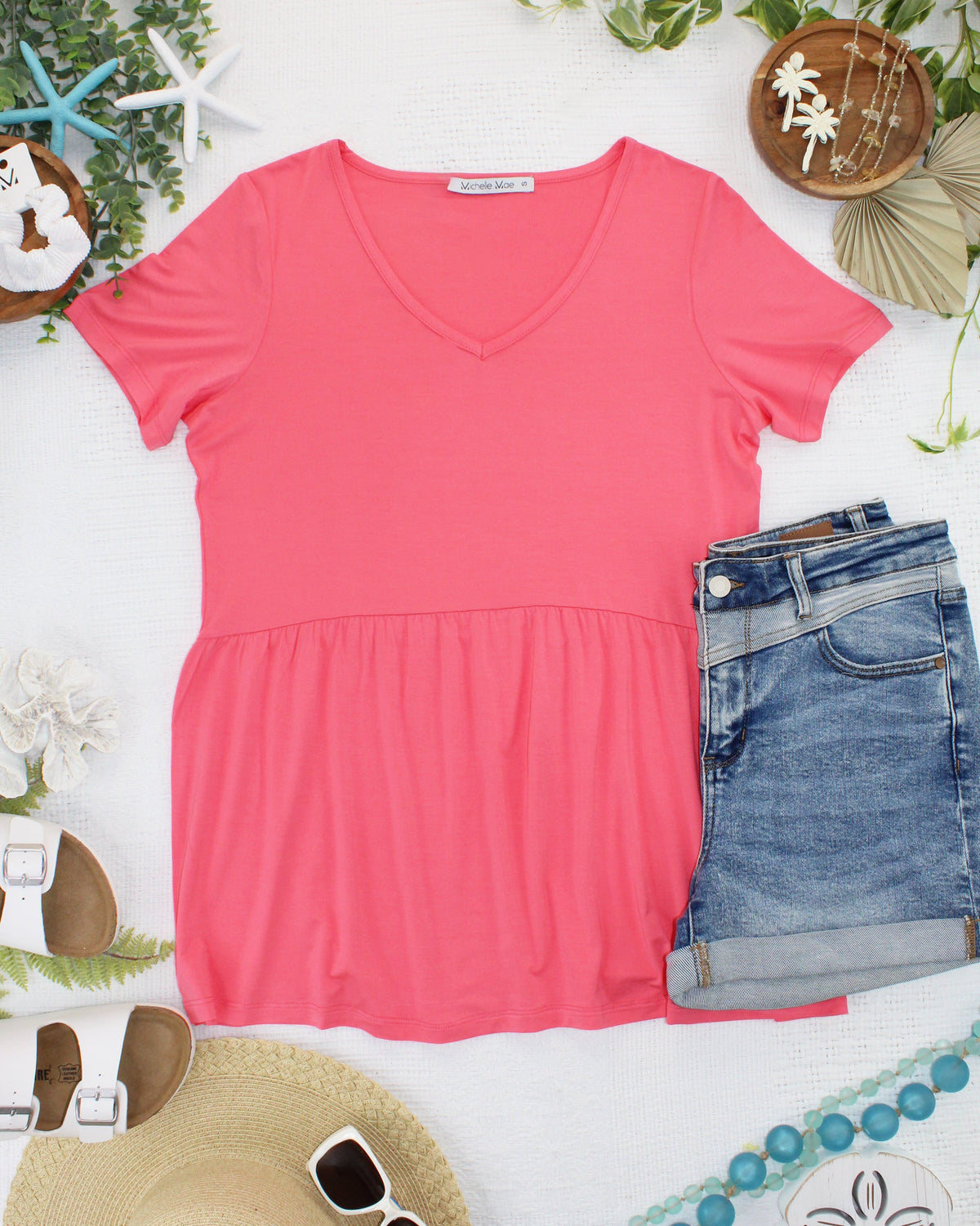 Sarah Ruffle Short Sleeve in Sun Kissed Coral