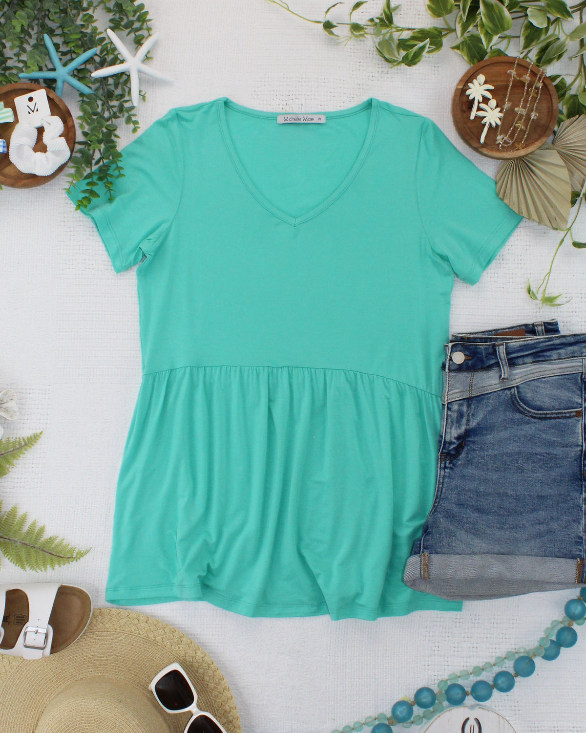 Sarah Ruffle Short Sleeve in Turquoise