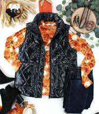 Remy Zip Up Vest in Shiny Black