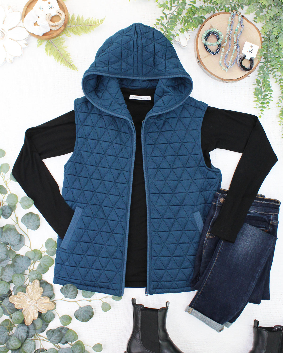 Heather Geometric Hooded Vest in Teal
