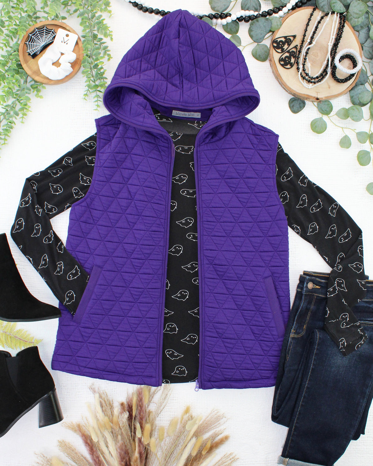 Heather Geometric Hooded Vest in Purple