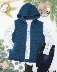 Heather Geometric Hooded Vest in Teal