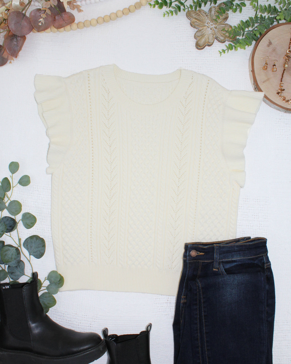 Felicity Flutter Sweater Top in Ivory