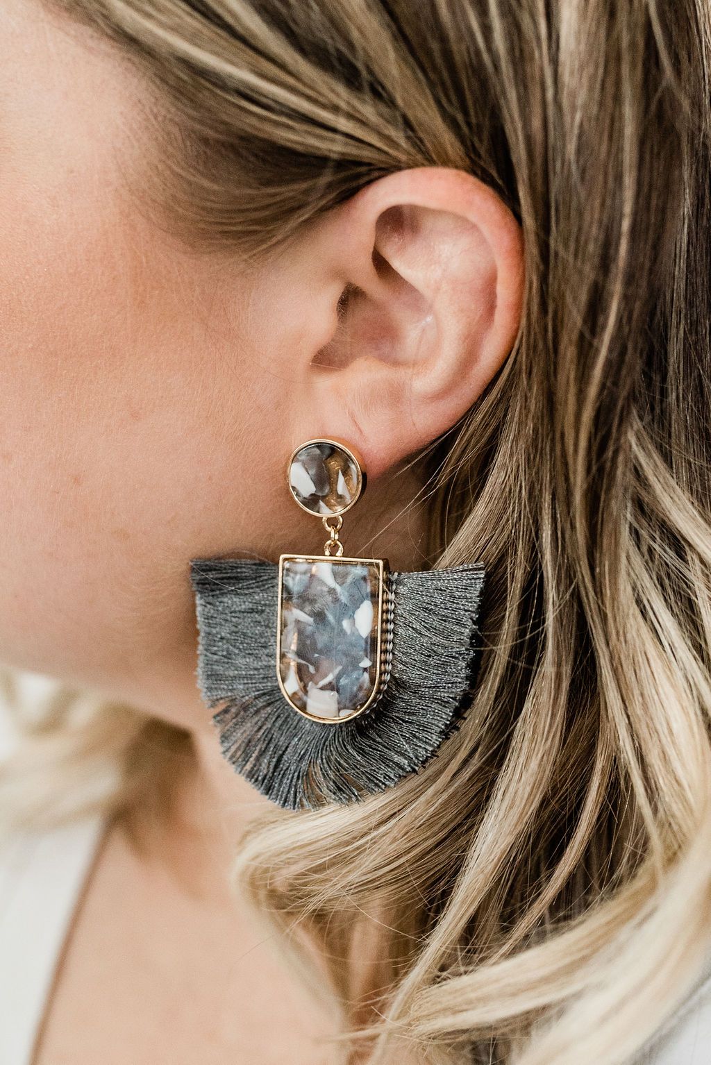 Grey Tassel and Acetate Earrings - Boutique 1780