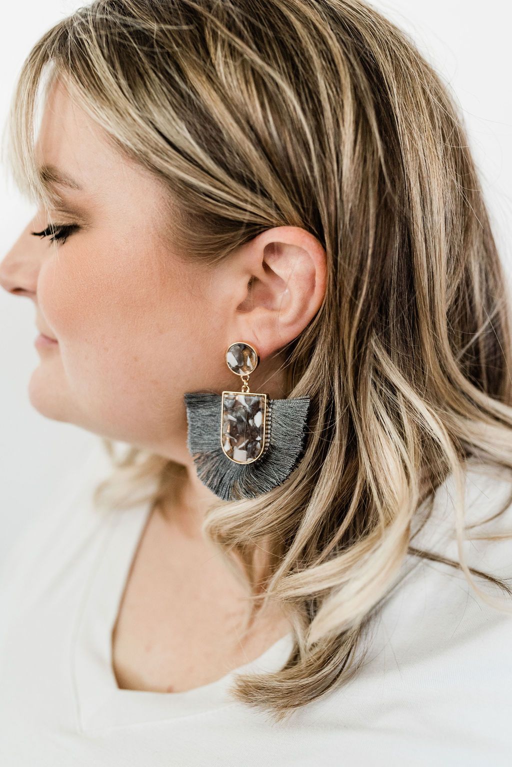 Grey Tassel and Acetate Earrings - Boutique 1780