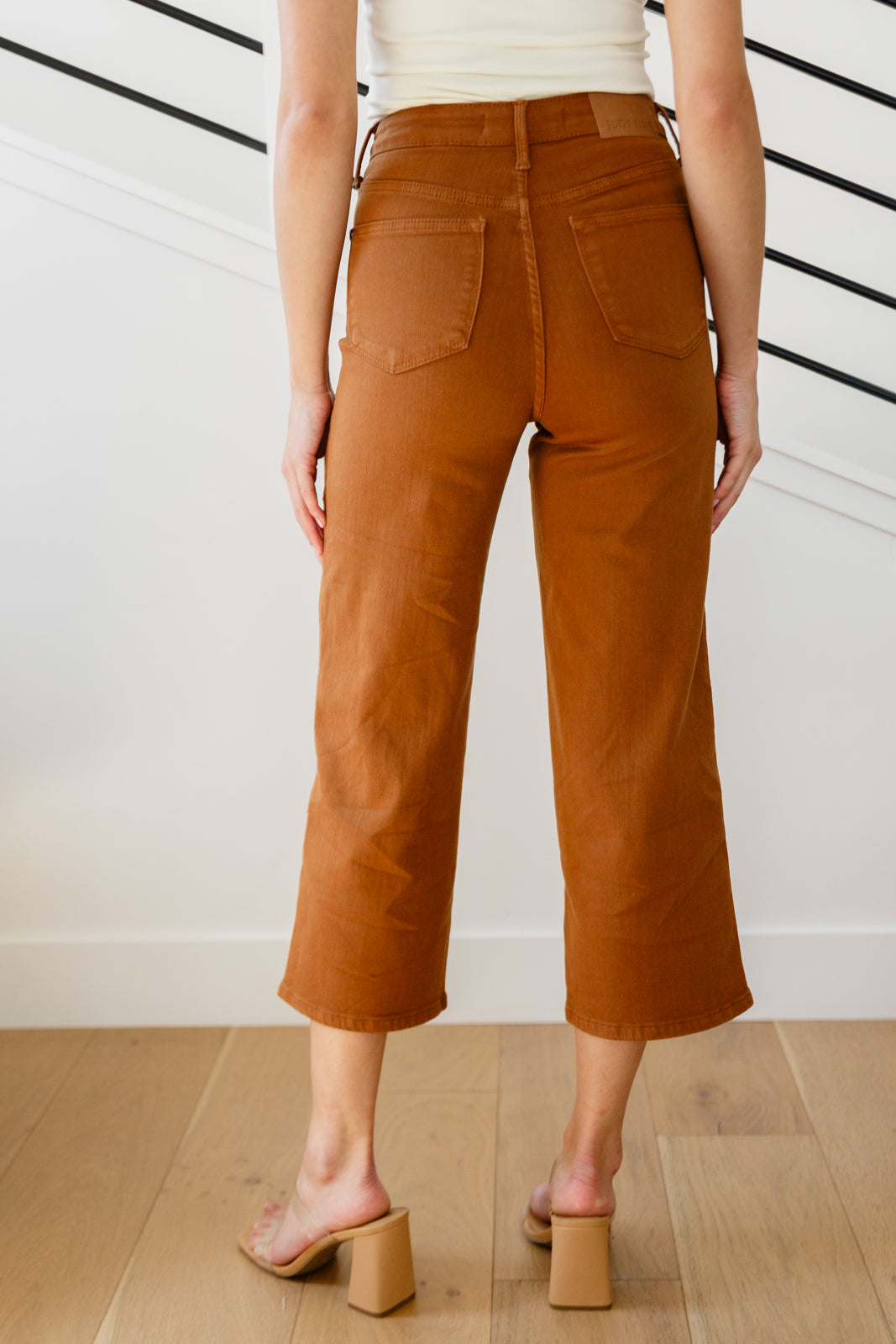 High Rise Control Top Wide Leg Crop Jeans in Camel by Judy Blue