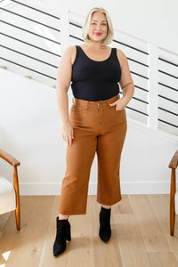 High Rise Control Top Wide Leg Crop Jeans in Camel by Judy Blue