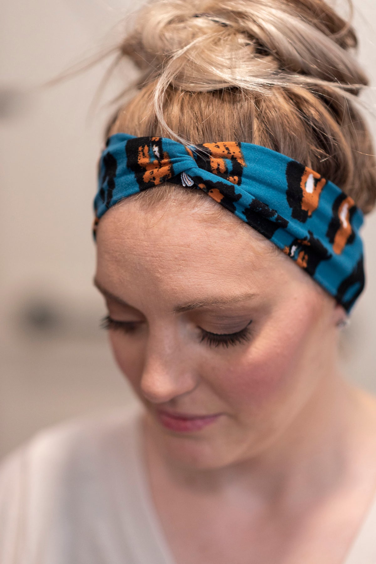 Handmade Knotted Headband in Teal Leopard