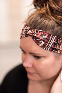 Handmade Knotted Headband in Brick Red Paisley