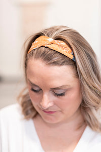 Handmade Knotted Headband in Rust Orange Floral