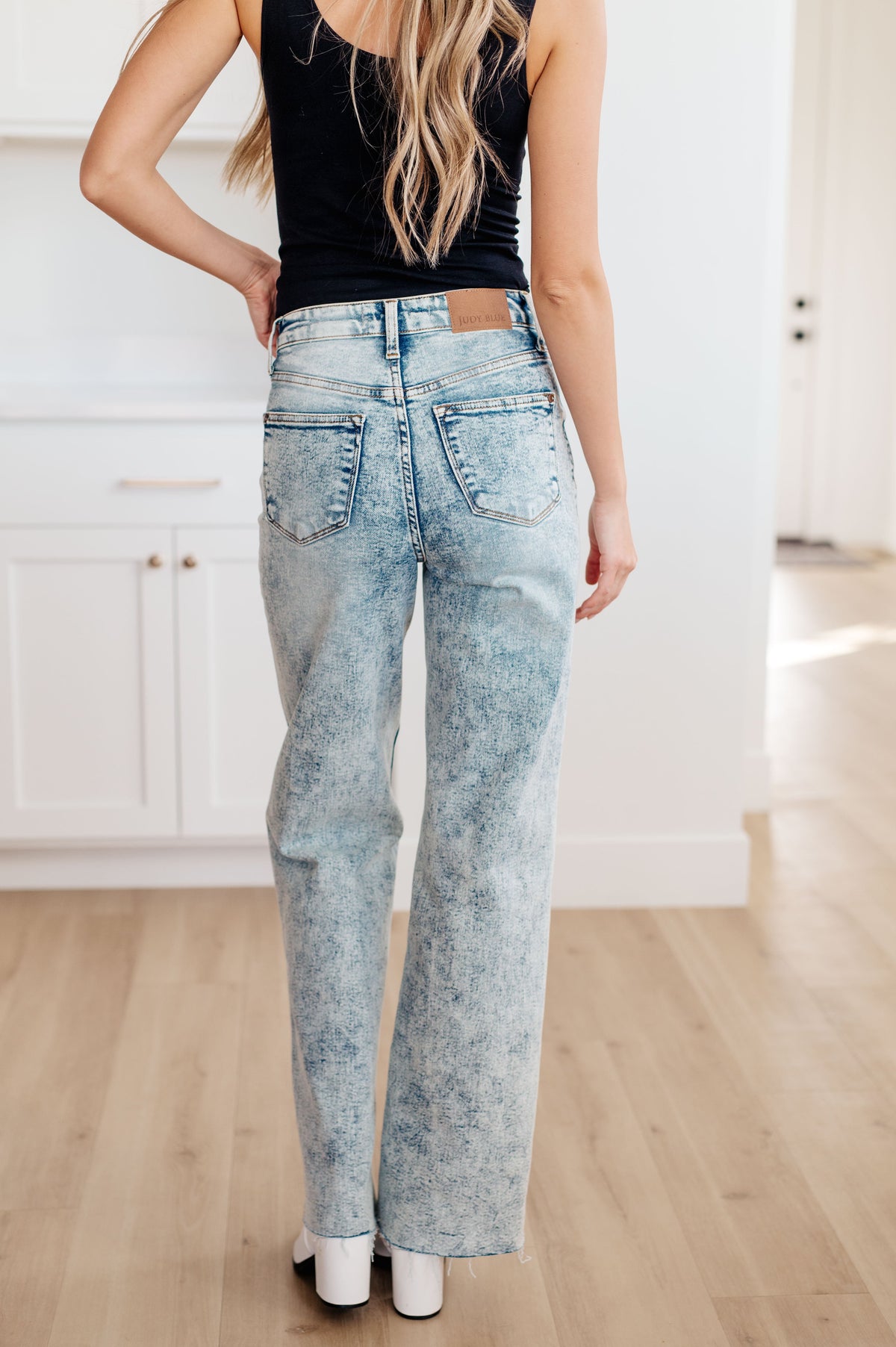 Judy Blue High Waist Mineral Wash Raw Hem Wide Leg Jeans