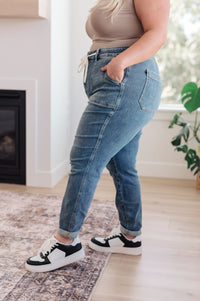 Medium Wash Pull On Denim Joggers by Judy Blue