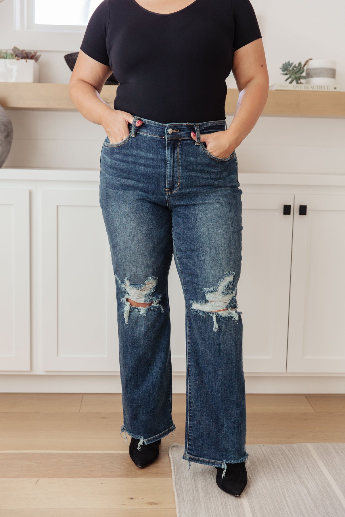 High Rise 90's Straight Jeans in Dark Wash by Judy Blue